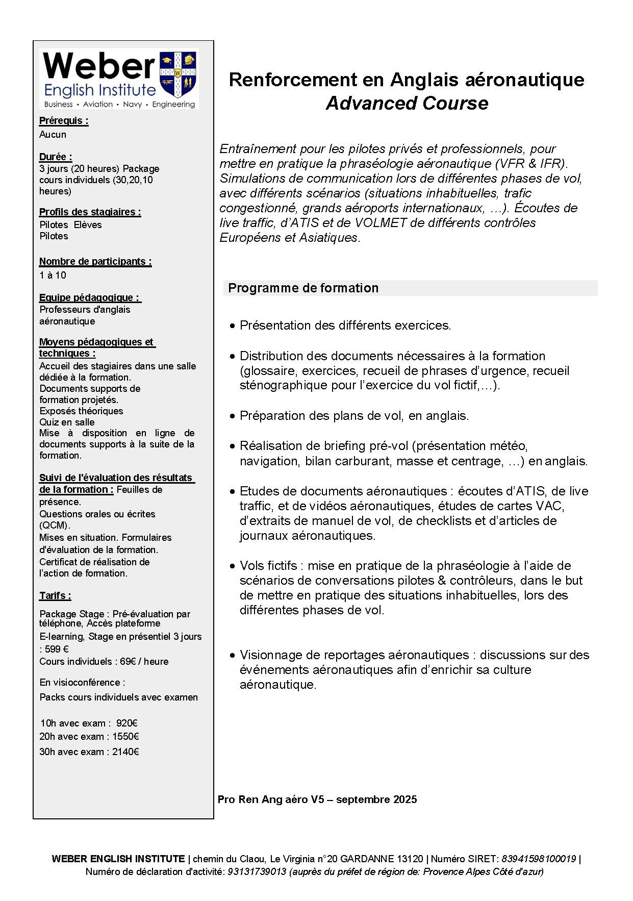 remise a niveau anglais aeronautique